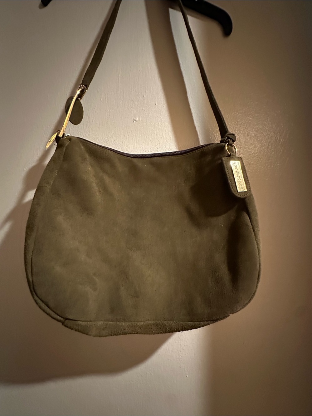 Apostrophe Olive Green Suede Shoulder Bag